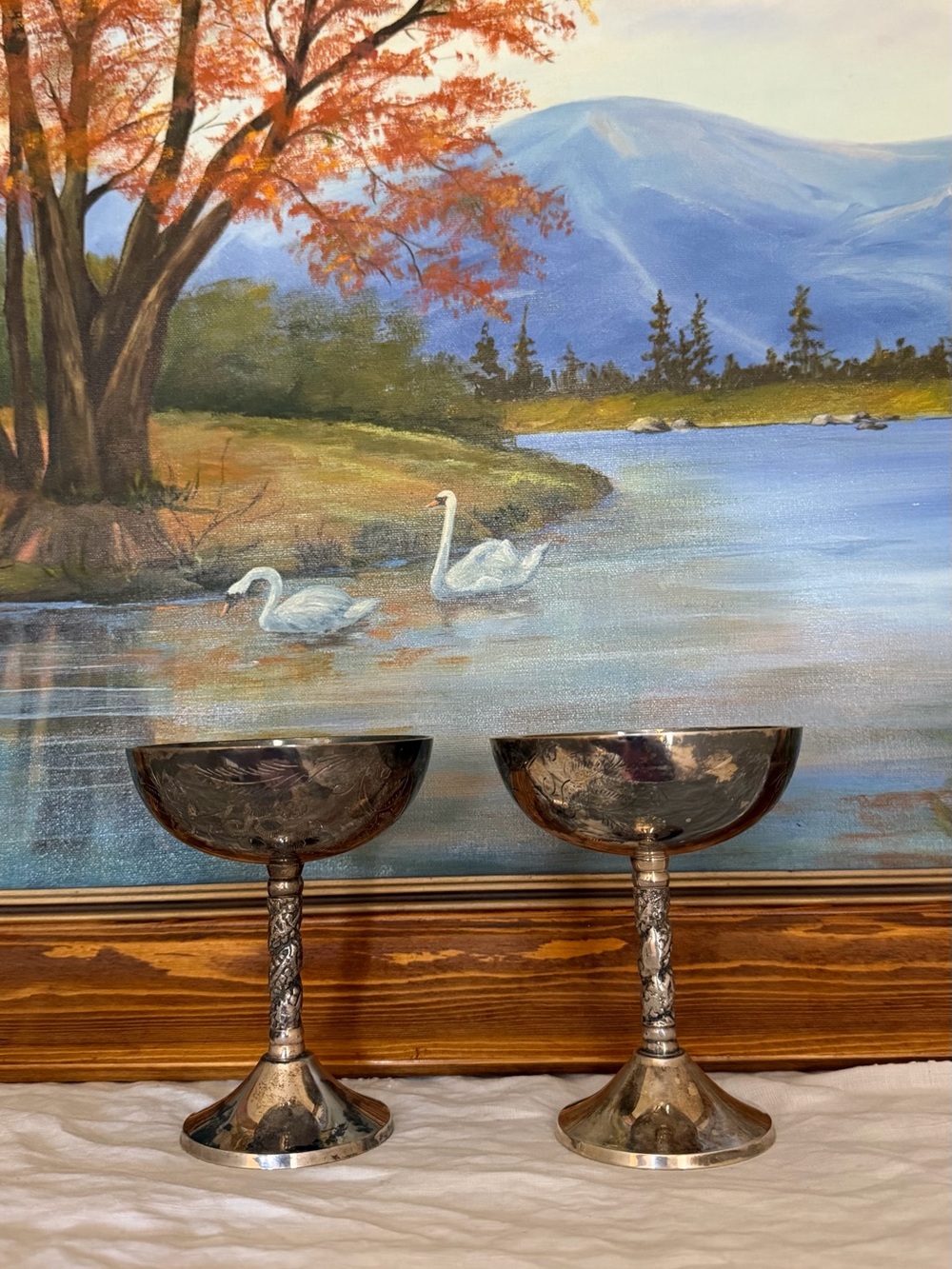Silver Chalice Set of Two Engraved